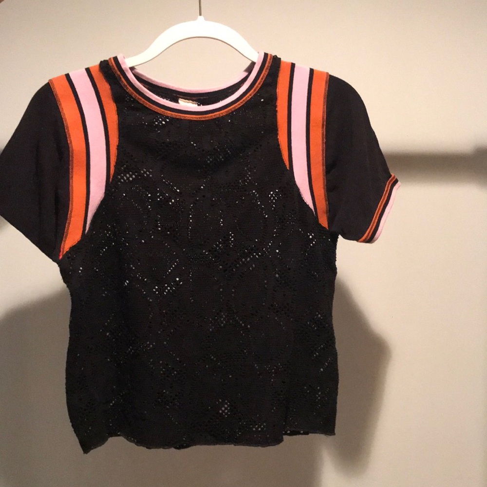 Free People crocheted mesh T